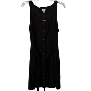 Black linen Sleeveless Dress with tie and button front styling